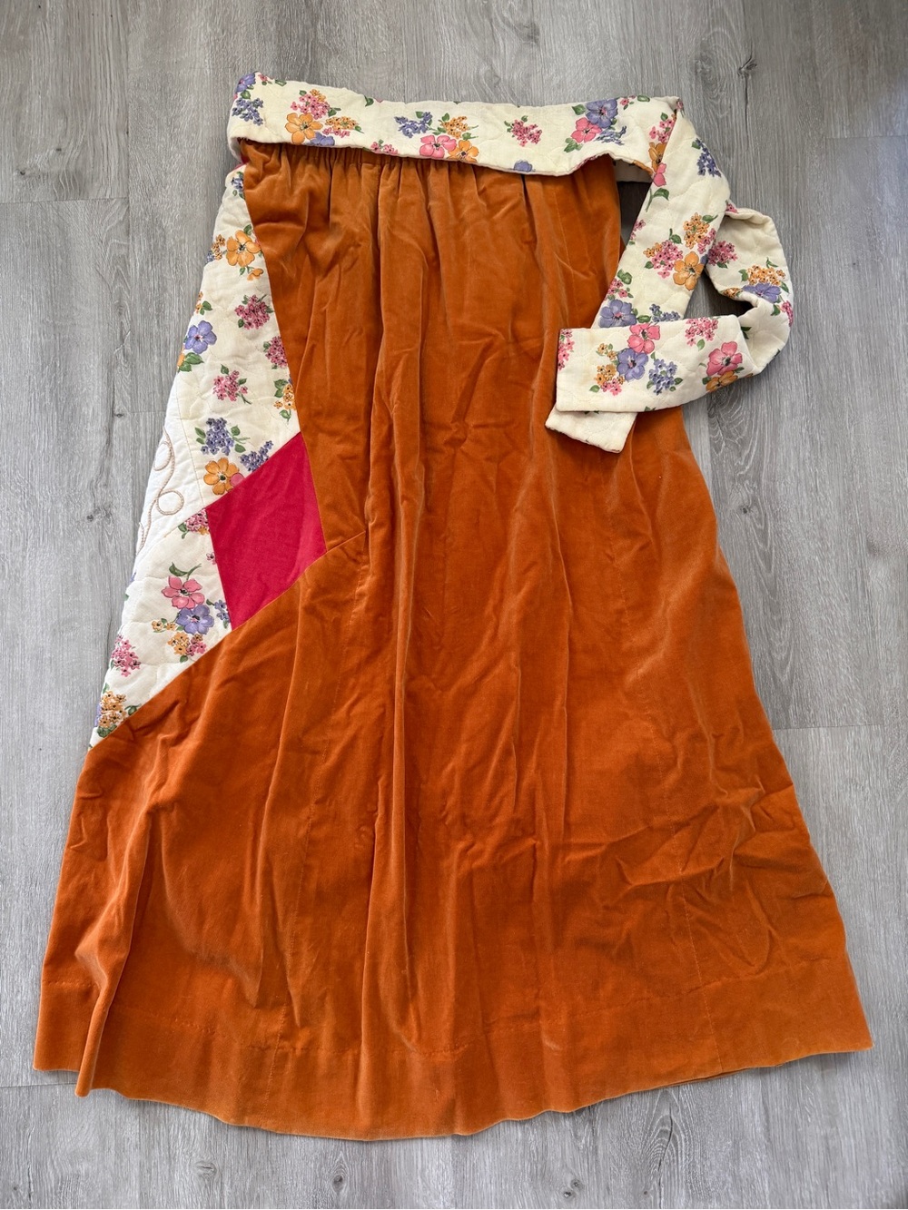 VTG Chessa Davis Folkloric Peasant Quilted Velvet Maxi Skirt 70s Boho Peddler LG